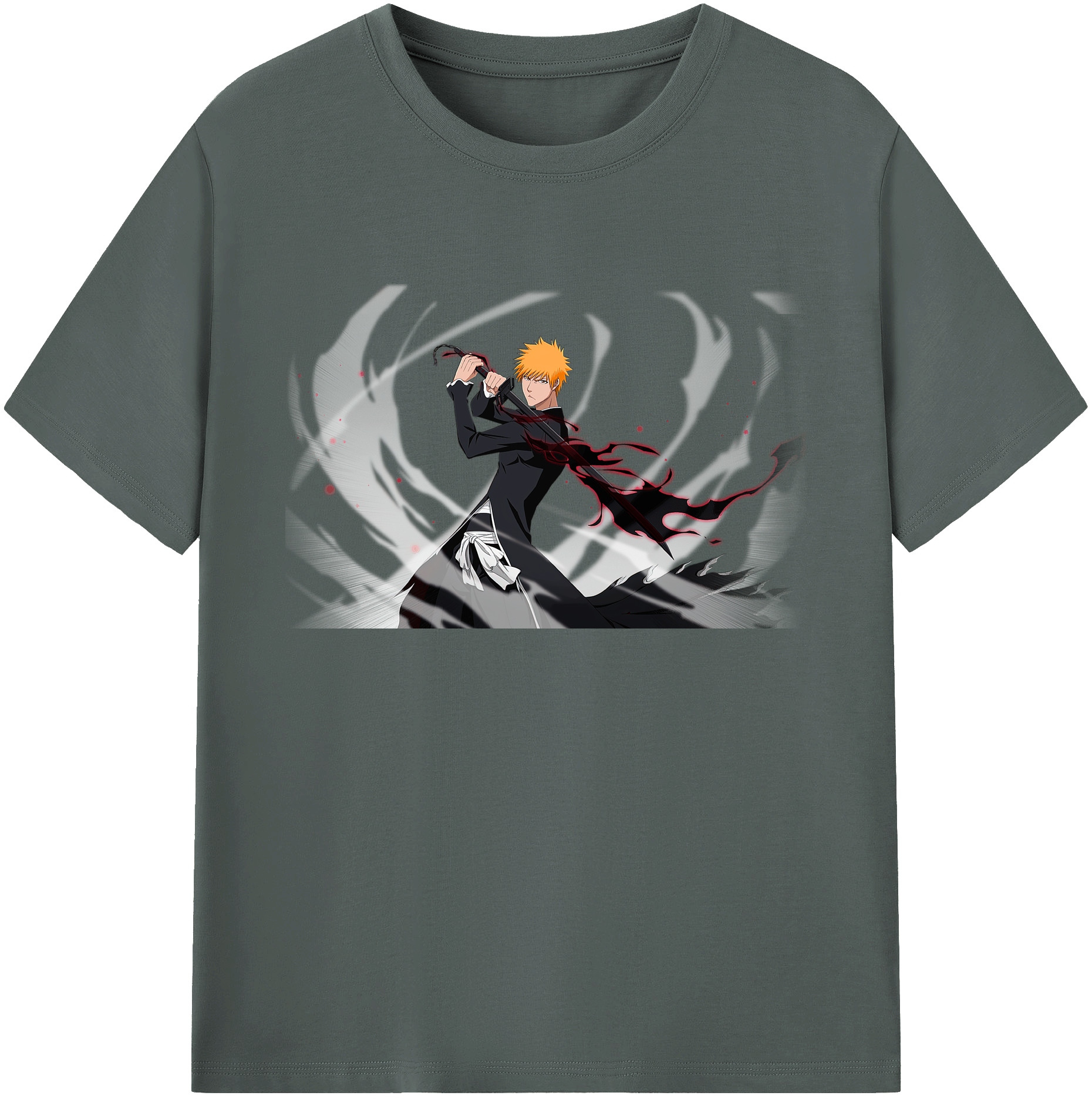 （画像用） ブリーチ 黒崎一護（くろさき いちご）BLEACH Kurosaki Ichigo 綿100％ メンズ半袖Tシャツ｜肌触りやわらか＆通気性